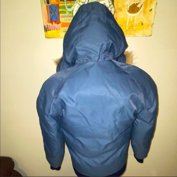 1970’s Canadian Trails Goose Down Coyote Fur Trim Blue Bomber XS / S Vintage - Picture 4 of 16